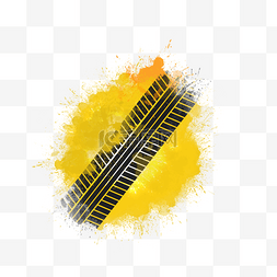 黄色水墨喷溅轮胎痕迹水彩