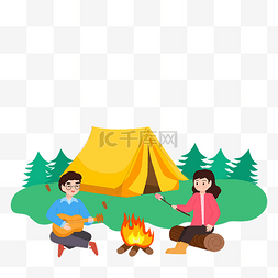 野外露营人物篝火弹琴
