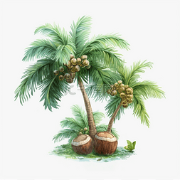 椰子树卡通椰子树图片_夏日手绘卡通椰子树
