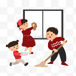 初六图片_新年春节一家人打扫房子做家务