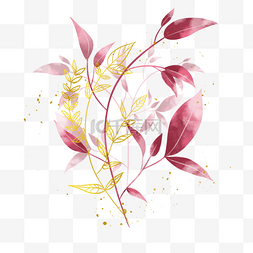 金色花粉末图片_金枝树叶与玫红树枝婚礼枝条花束