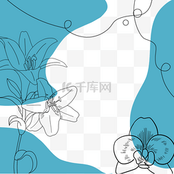 蓝色线描花卉instagram故事边框