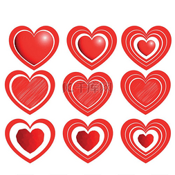 心形标志设计图片_情人节心形套装红色带一二三路径