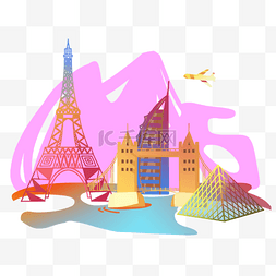 海水天空背景图片_巴黎建筑物紫色世界旅行