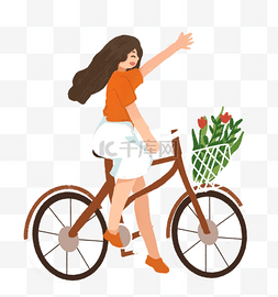 五一劳动节春天小女孩骑自行车踏