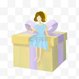 女孩坐在礼品盒上