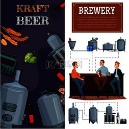 饮料生产图片_啤酒生产垂直卡通横幅、工业设备