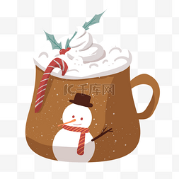 冬季创意海报图片_杯子雪人棕色奶油圣诞节日卡通图