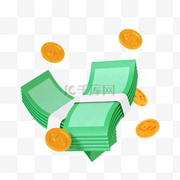 绿色3d立体c4d金币金融钞票