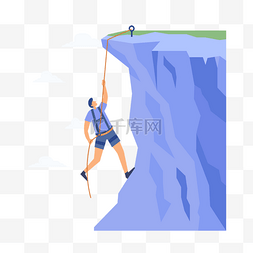 爬山运动概念插画用绳子向上攀爬