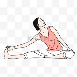 瑜伽动作图片_做伸展运动的女孩线条画