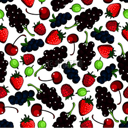 新鲜浆果背景与甜草莓和覆盆子、