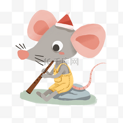 吹笛子图片_可爱老鼠坐在石头上动物吹笛子