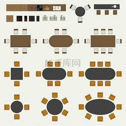 椅子地板图片_家具套装内部元素的图标集俯视图