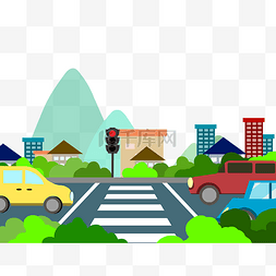 马路俯视图片_交通安全日红绿灯建筑公路车辆