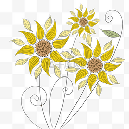 花卉植物抽象黄色创意线稿