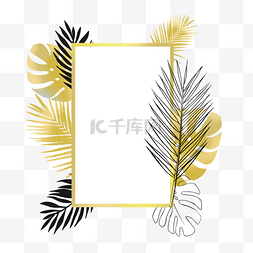 边框白底图片_白底金色边框热带植物方框棕榈叶