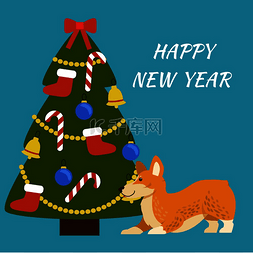 新年快乐图片_新年快乐的标语牌上挂着兴奋的狗