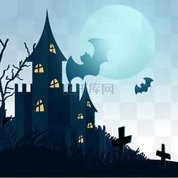 十月图片_万圣节月亮蝙蝠城堡鬼屋