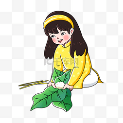 卡通女孩包粽子图片_越南新年春节卡通女孩包粽子