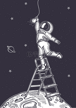 那位宇航员站在楼梯上拧灯泡.