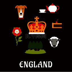 英语国家图片_英国传统符号平面图标有纹章都铎