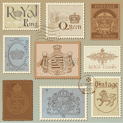 皇室卫兵图片_套在向量中的复古皇室邮票-高品