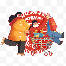 年货节新春红色图片_新年春节推购物车买年货