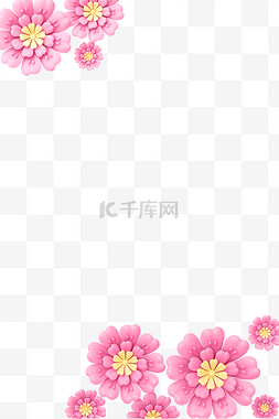 浪漫桃花png图片_粉色C4D立体春天植物花朵桃花边框
