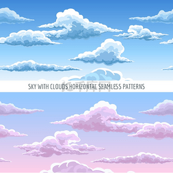 蓝天背景素材图片_蓝天与云朵的无缝图案矢量蓝天与
