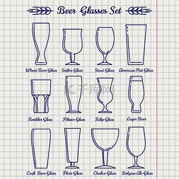 啤酒玻璃图片_啤酒杯线图标集。