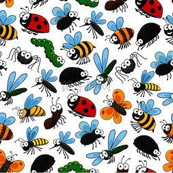 虫子和昆虫搞笑卡通无缝壁纸，带