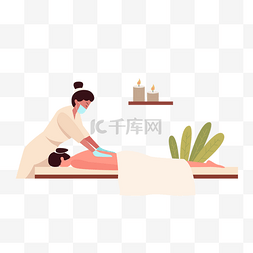 卡通按摩按摩图片_戴口罩女技师女性spa按摩概念插画