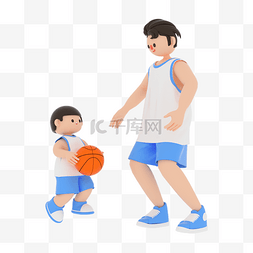 爸爸和儿子背影图片_c4d父亲节打篮球父子爸爸