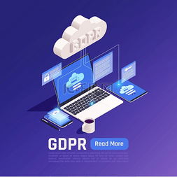 电脑移动设备图片_隐私数据保护 gdpr 等距背景与云象