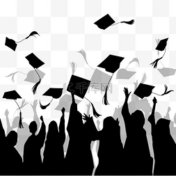学士帽剪影图片_庆祝毕业与抛出的学士帽欢乐场景