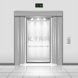 不锈钢的矢量图图片_封闭式镀铬金属办公楼电梯门，驾