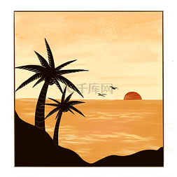 大海日落图片_立夏海边椰子树