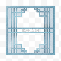 手账素材蓝色图片_唯美古风手绘水彩正方形窗户窗框