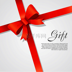 礼品包装带图片_礼物红色宽丝带明亮的蝴蝶结有两