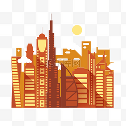 建筑剪影橙色图片_橙色迪拜城市剪影