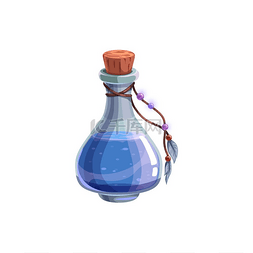 创意软木塞桌子图片_神秘的万圣节女巫药水隔离瓶与蓝