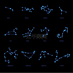 星座图片_生肖星座集。空间和星星。矢量