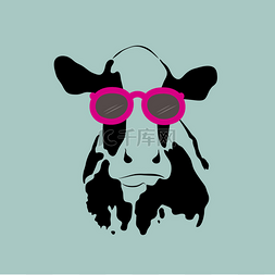 小标志矢量素材图片_戴着眼镜一头牛的矢量图像.