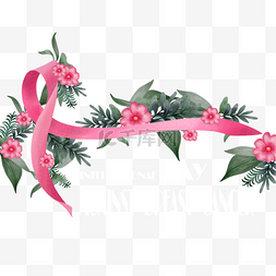 国际抗击乳腺癌日水彩粉色花中飞