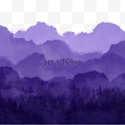 紫色山图片_紫色的水彩山水图
