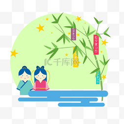 卡通圆月日本七夕祭边框