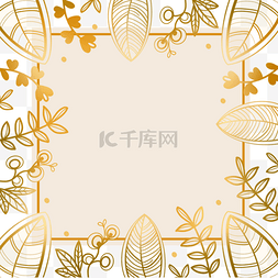方框小素材图片_金色线稿花卉聚集边框