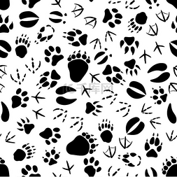 动物轮廓图案图片_动物和鸟类的黑色足迹无缝图案在
