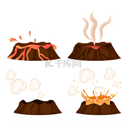 火山喷发阶段矢量插图集火山冒着